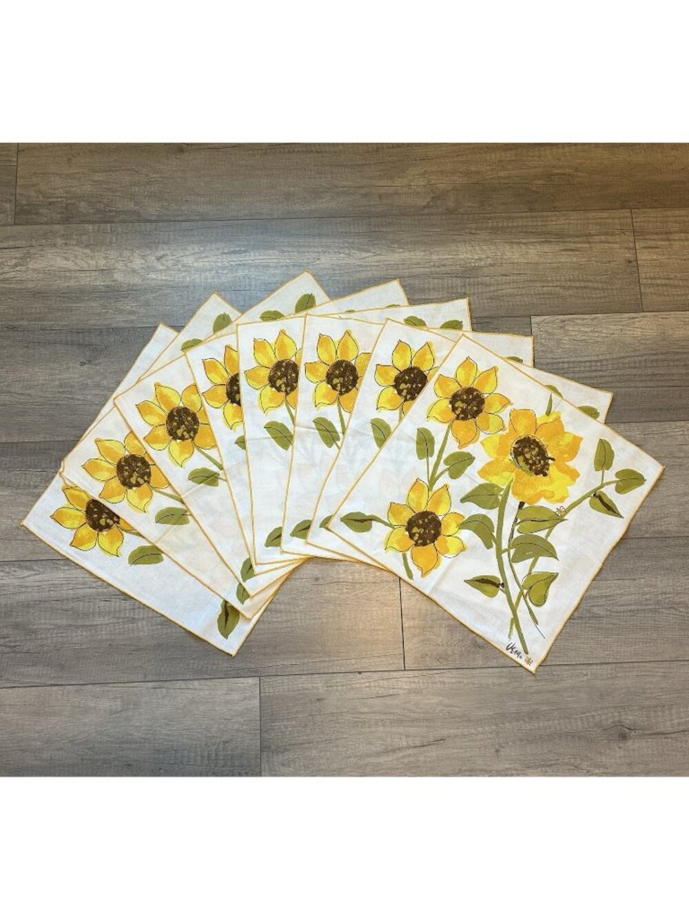 Vera Neumann Sunflower Napkins Set of 8 Vintage Linen 1970s MCM Floral Yellow
